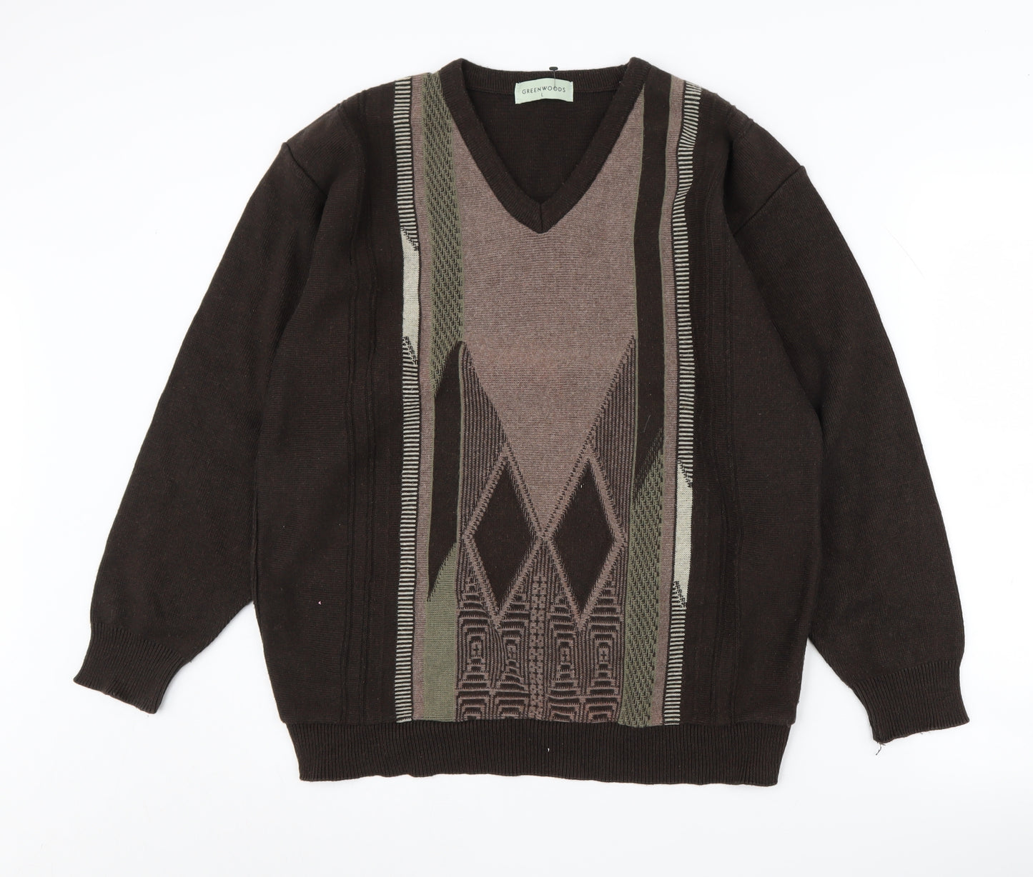 Greenwoods Men's Brown Pullover Jumper, L, V-Neck