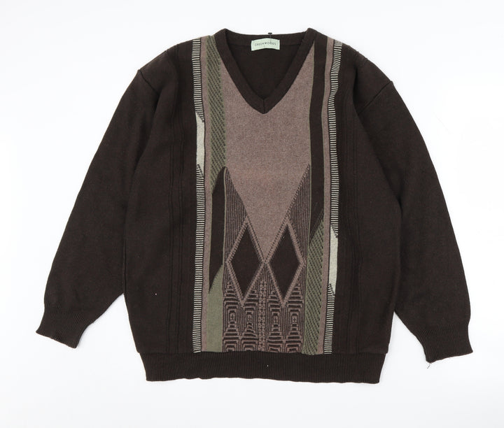 Greenwoods Men's Brown Pullover Jumper, L, V-Neck