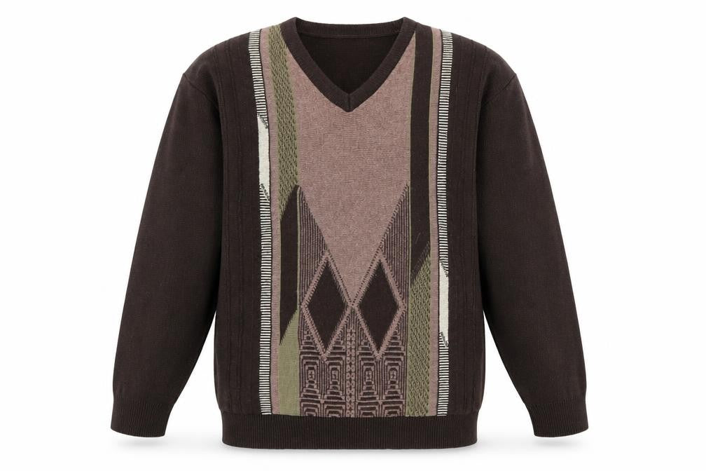 Front view of Greenwoods Men's Brown jumper, L, V-Neck
