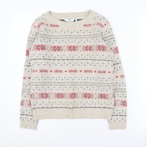 FatFace Women’s Ivory Fair Isle Pullover Jumper - Size 8