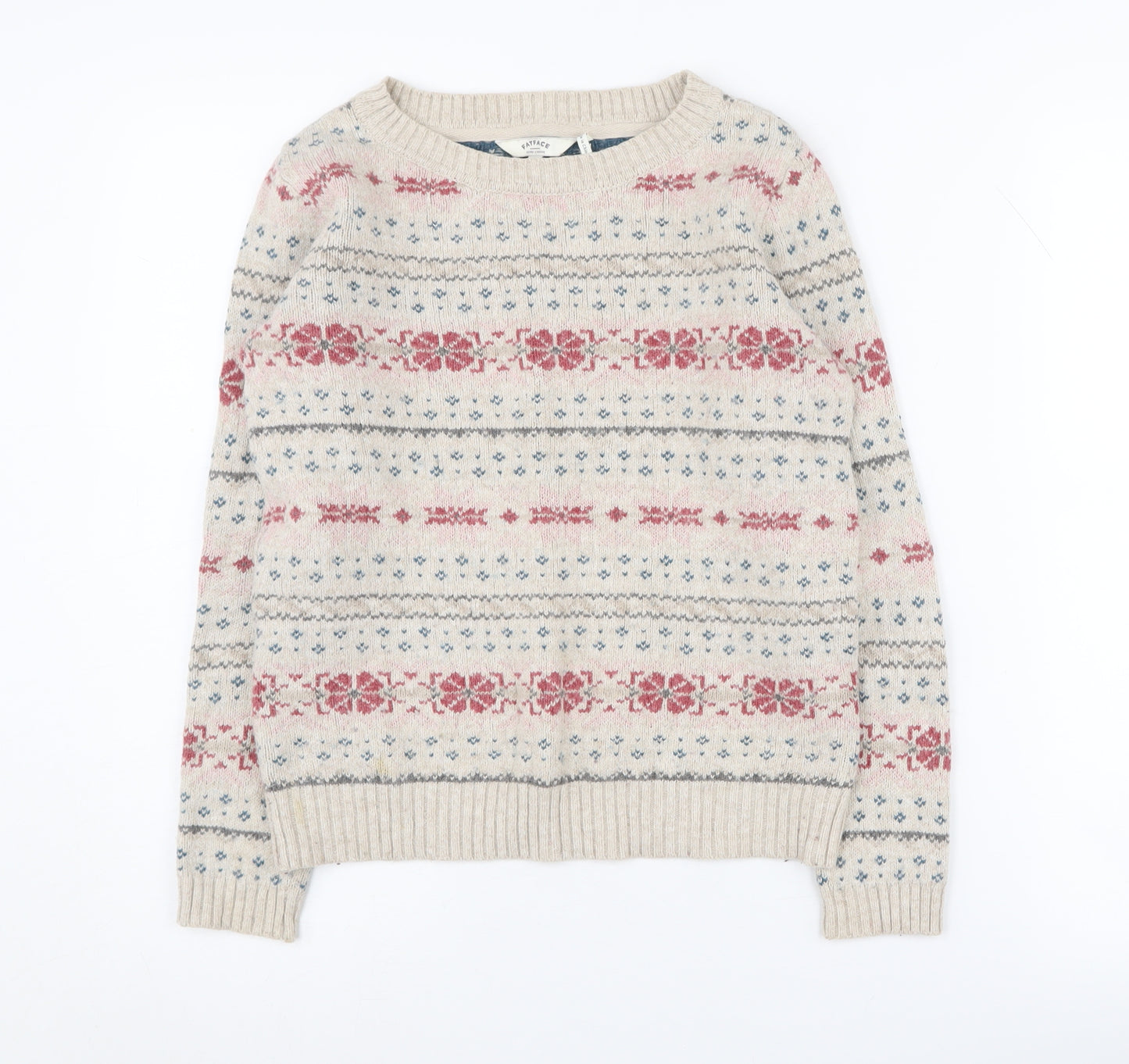 FatFace Women’s Ivory Fair Isle Pullover Jumper - Size 8