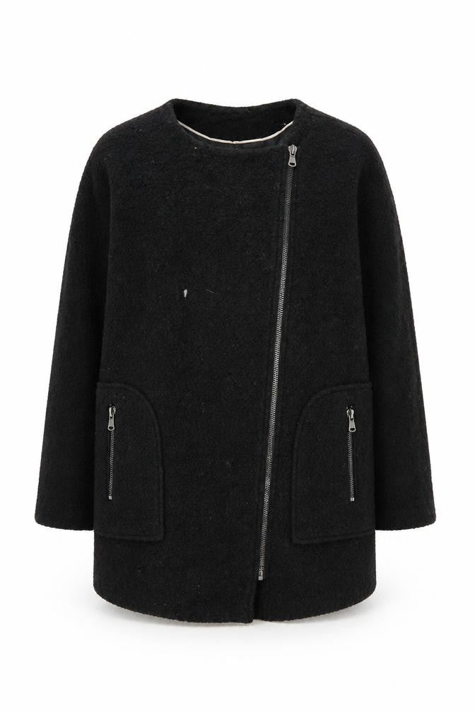 Front view of Mint Velvet Women’s Black Mid-Length Coat, size UK 12