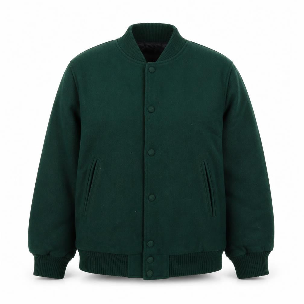 Front view of Stick Willie's Green Varsity Jacket, Medium, unisex
