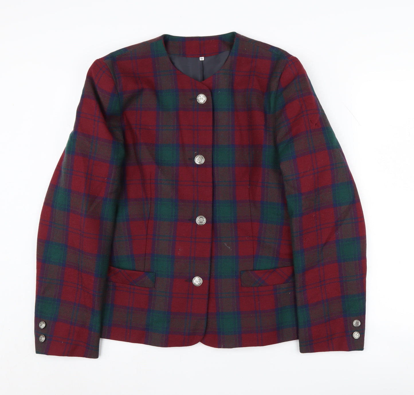 Edinburgh Heritage Women’s Red Plaid Wool Blazer Size 14
