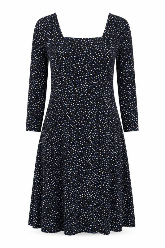 Front view of QED London Women's Black Fit & Flare Dress, size 12