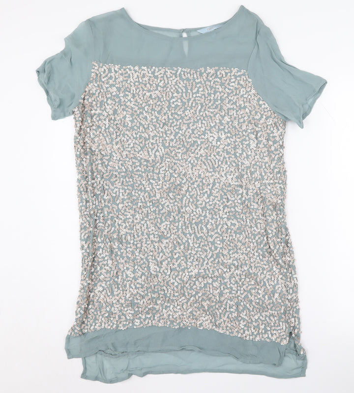 Next Women's Green Sequin Tunic UK 12 Short Sleeve