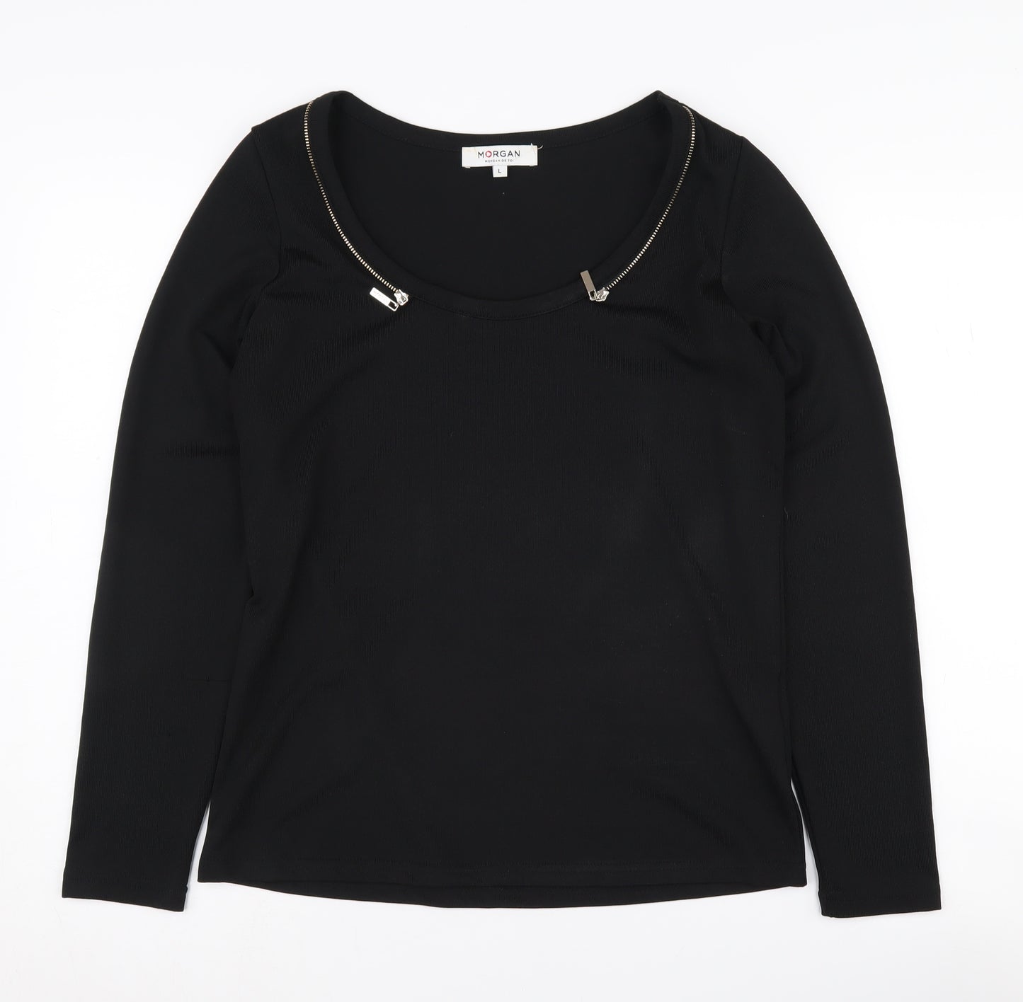 Morgan Women's Black Long Sleeve Basic Zip Top, L