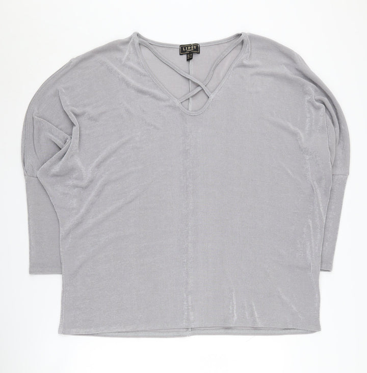 Lipsy Women's Grey V-Neck Pullover Jumper Size 18