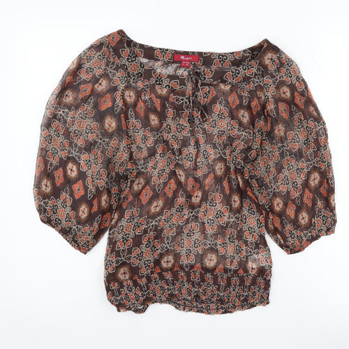 Monsoon Women's Brown Silk Geometric Tunic Blouse Size 8