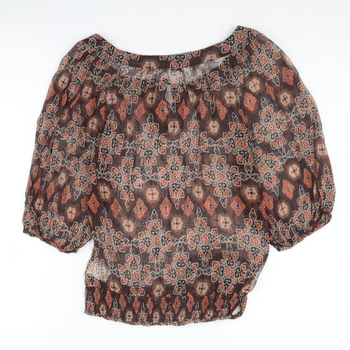 Monsoon Women's Brown Silk Geometric Tunic Blouse Size 8