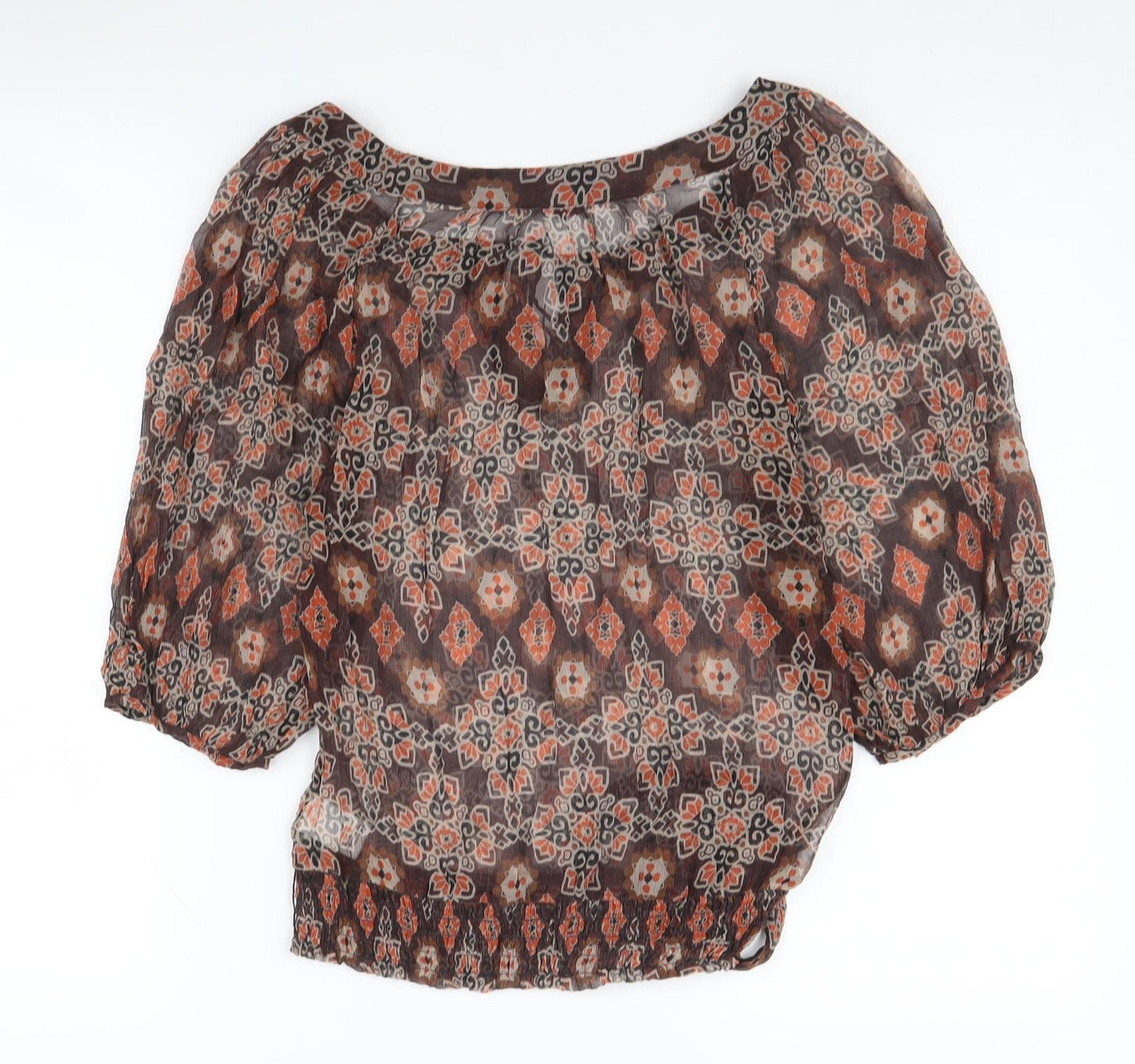Monsoon Women's Brown Silk Geometric Tunic Blouse Size 8