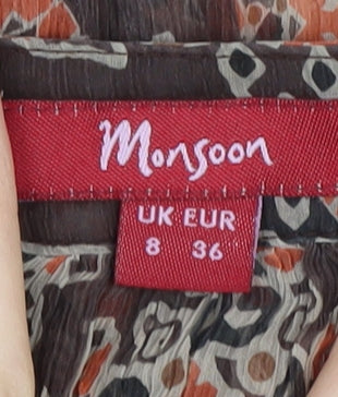 Monsoon Women's Brown Silk Geometric Tunic Blouse Size 8