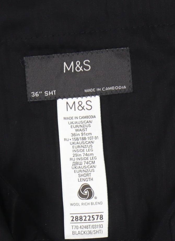 Marks and Spencer Men's Black Wool Trousers, Size 36