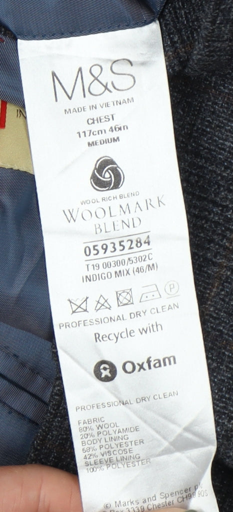 Marks and Spencer Men's Grey Check Blazer 46R