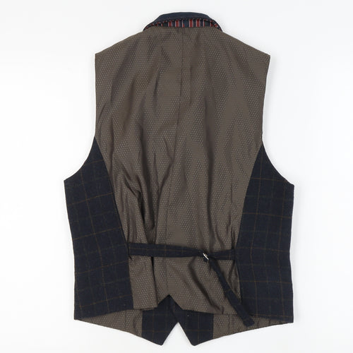 Cavani Men's Blue Check Suit Waistcoat Size S