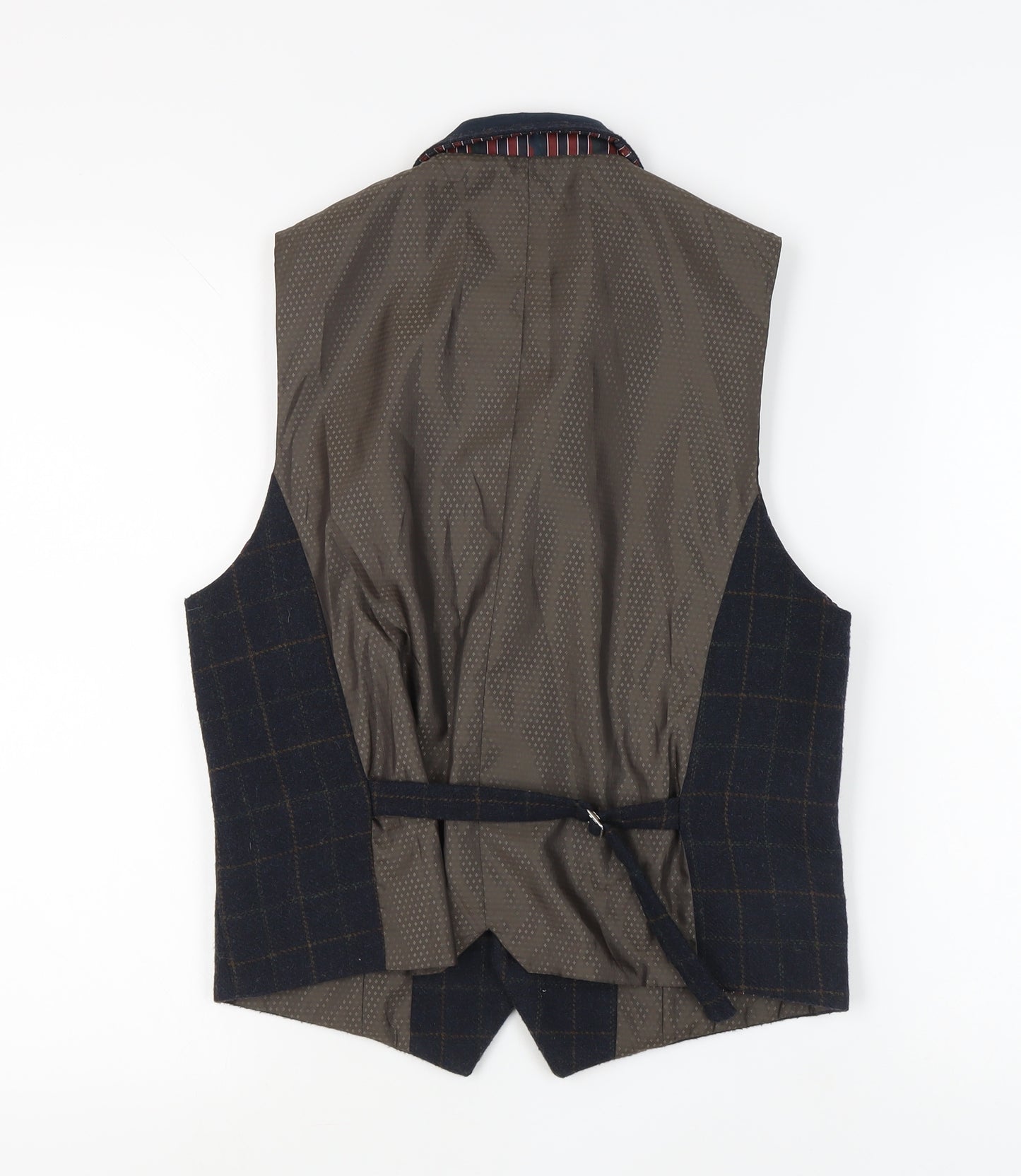 Cavani Men's Blue Check Suit Waistcoat Size S