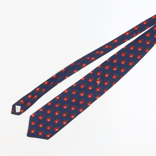 BHS Men's Blue Tie with Fruit Pattern - Polyester