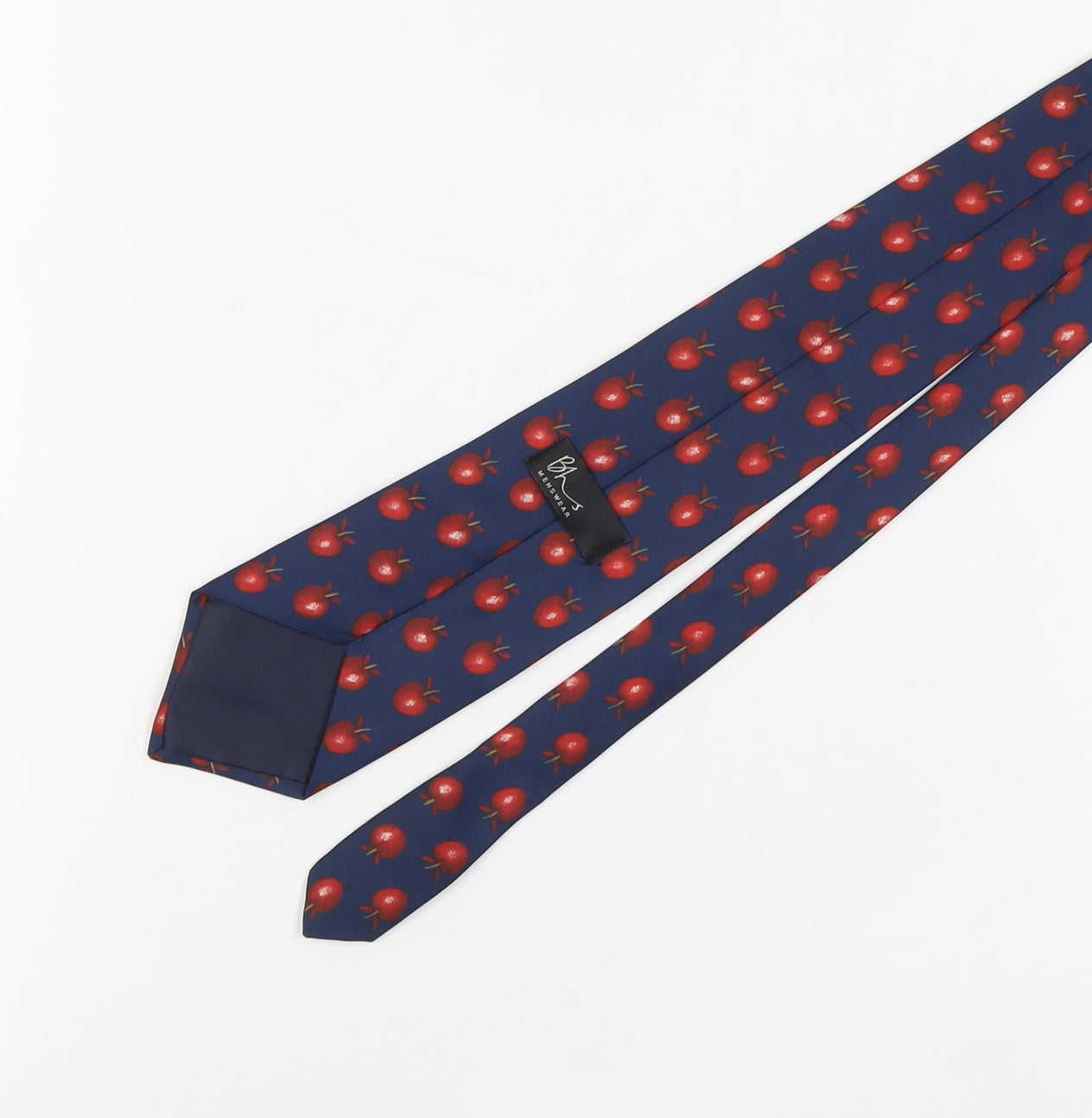 BHS Men's Blue Tie with Fruit Pattern - Polyester