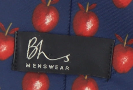 BHS Men's Blue Tie with Fruit Pattern - Polyester