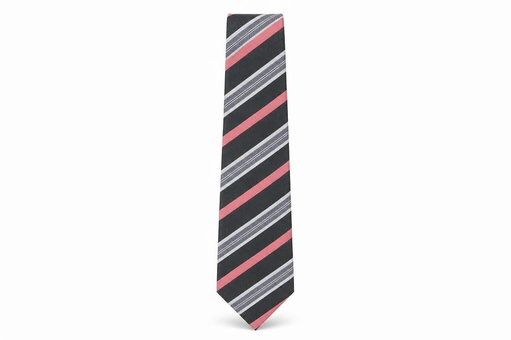 Front view of Homme Men's Black Striped Silk Tie Handmade