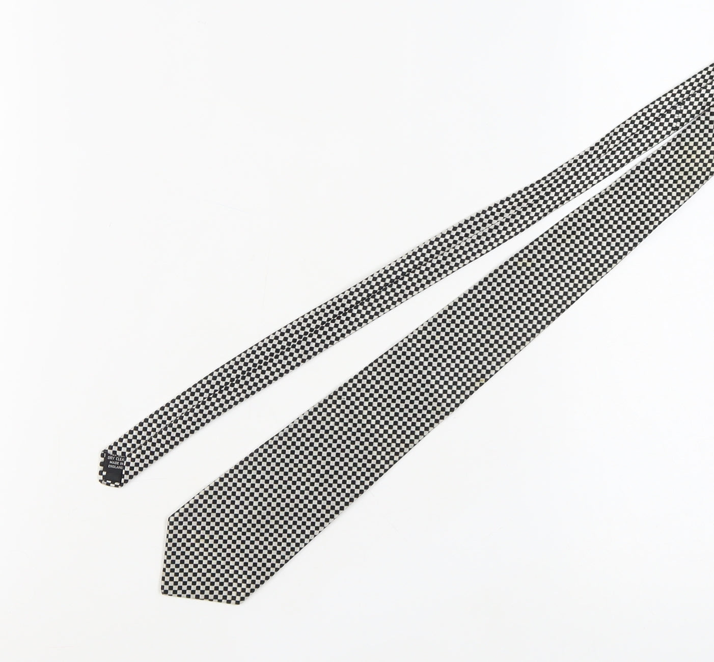 James Meade Men's Black & White Geometric Silk Tie