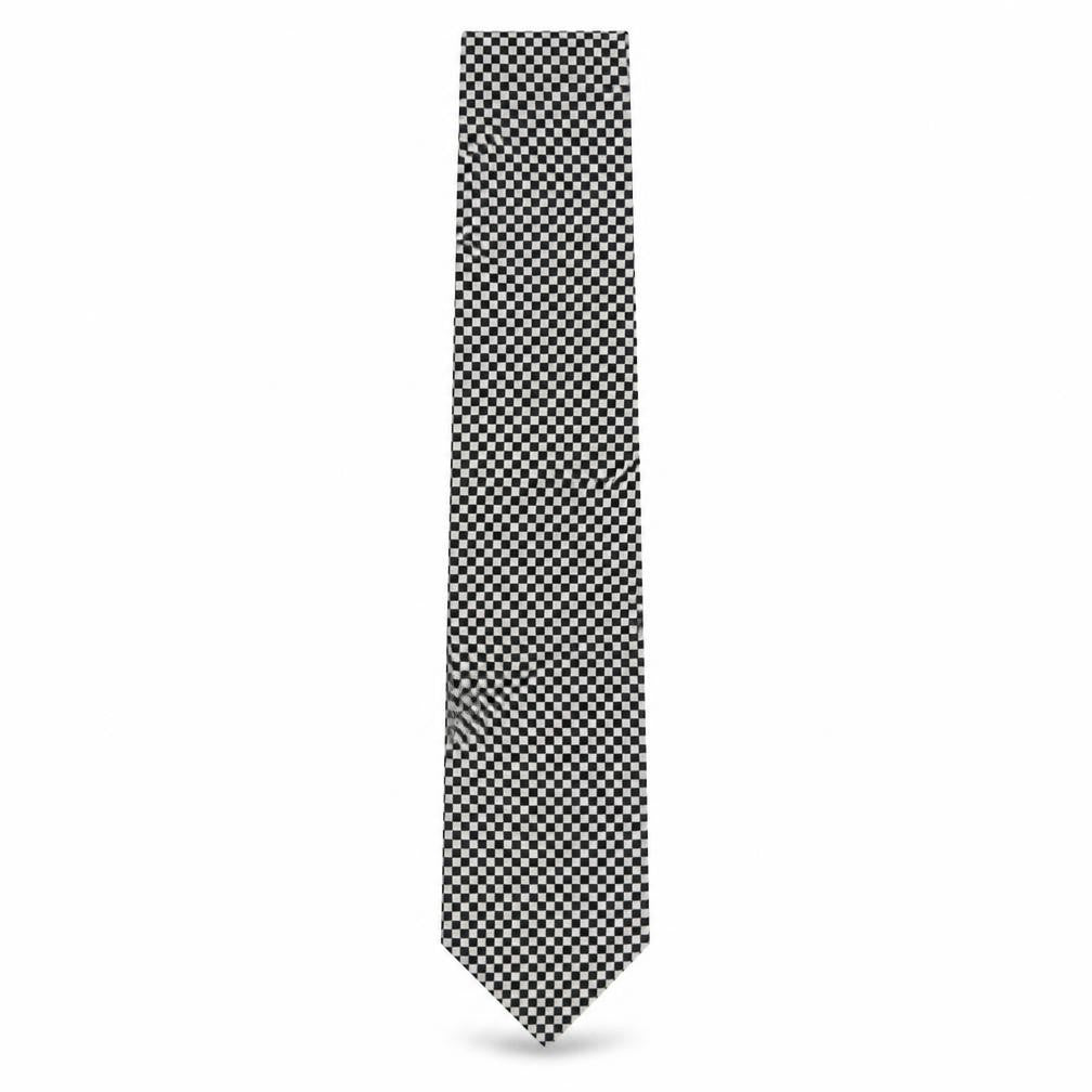 Front view of James Meade Men's Black & White Geometric Silk Tie