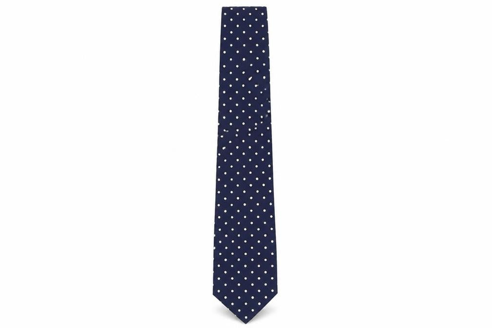 Front view of Jeff Banks Men's Blue Polka Dot Silk Tie