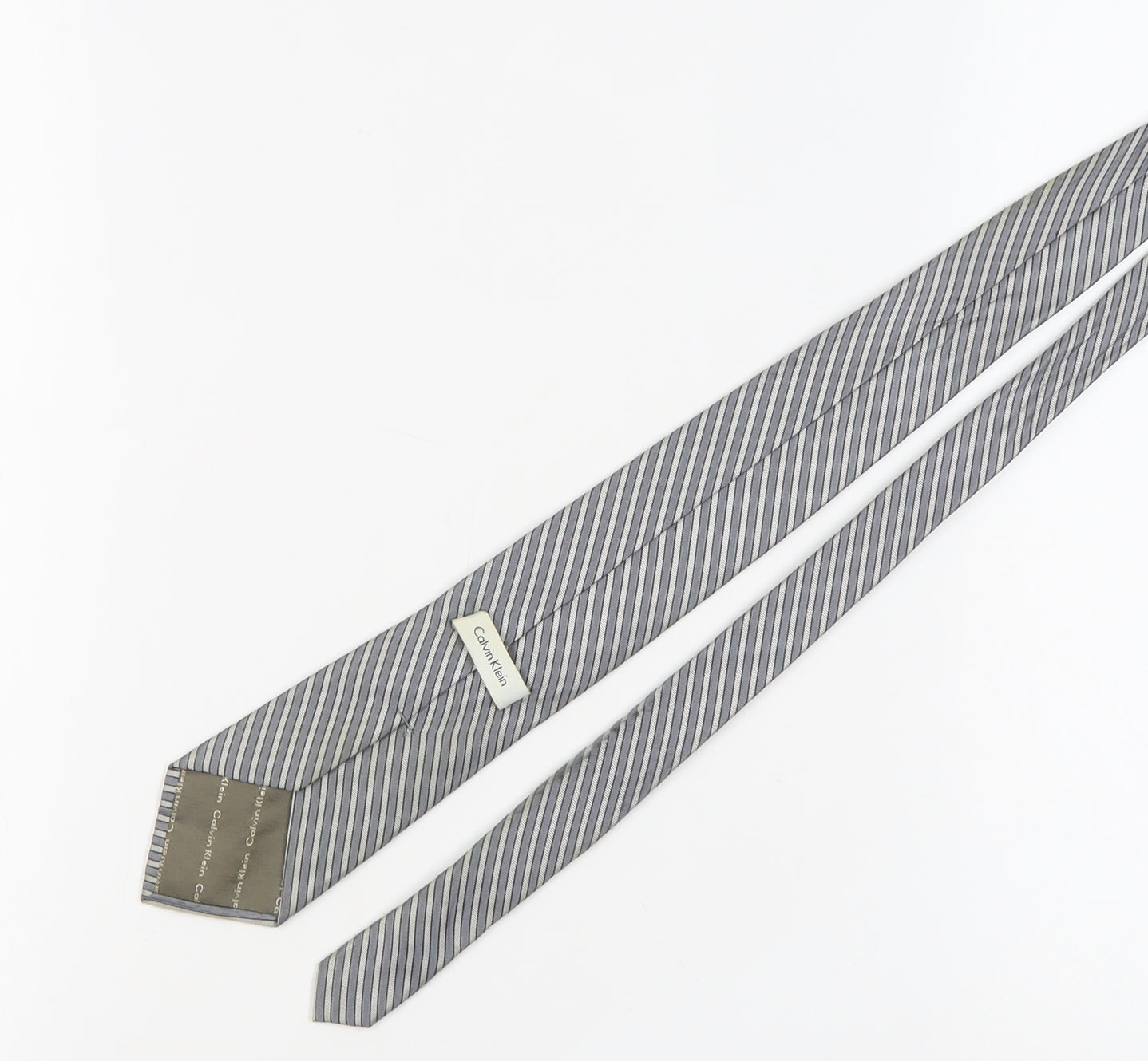 Calvin Klein Men's Grey Silk Striped Tie, One Size