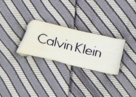 Calvin Klein Men's Grey Silk Striped Tie, One Size