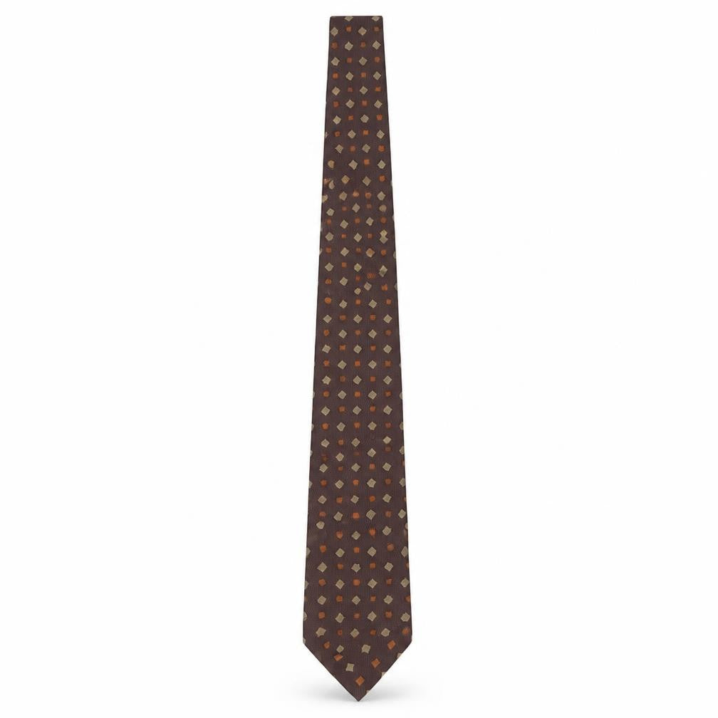 Front view of Olive Men’s Brown Geometric Handmade Tie One Size