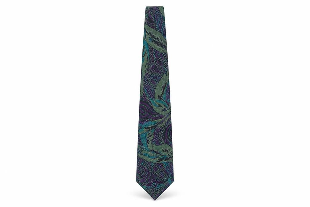 Carnaval de Venise Men's Silk Floral Tie in Green & Purple