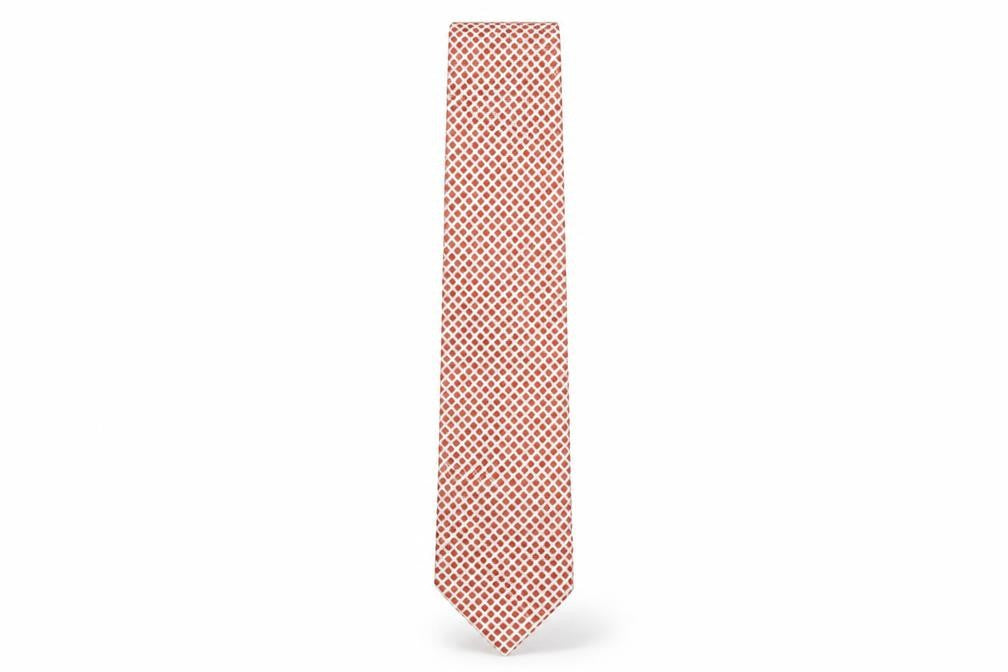 Front view of Smith & Rutherford Men's Orange Geometric Silk Tie