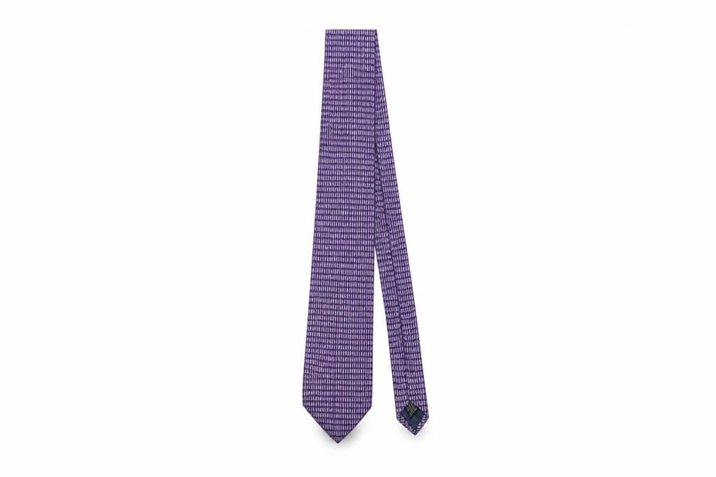 Front view of Daniel Hechter Men's Purple Silk Geometric Tie