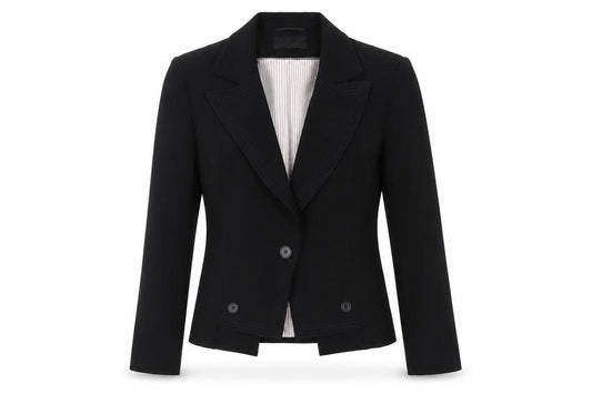 Front view of Next Women's Black Blazer, size 12, Lined, Two-Button