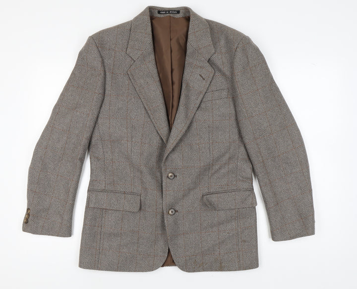 Greenwoods Men's Grey Tweed Blazer, 40R Herringbone, Vintage