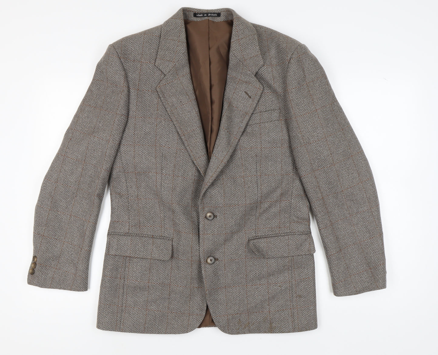 Greenwoods Men's Grey Tweed Blazer, 40R Herringbone, Vintage