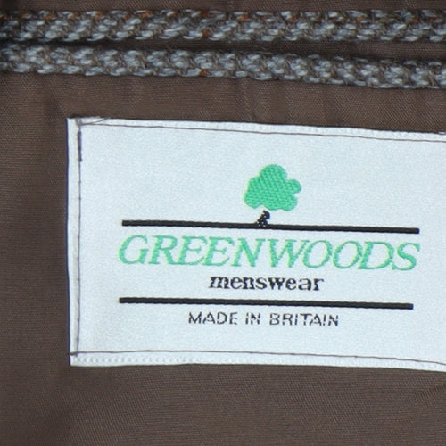 Greenwoods Men's Grey Tweed Blazer, 40R Herringbone, Vintage