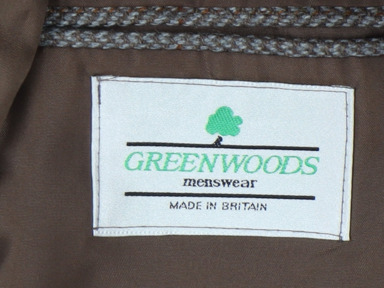 Greenwoods Men's Grey Tweed Blazer, 40R Herringbone, Vintage