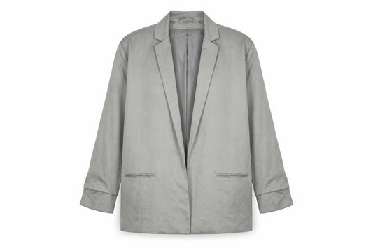 Front view of Next Women's Grey Blazer, size 14, Mid-Length