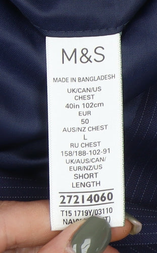 Marks and Spencer Men's Blue Suit Jacket - Size 40 Short