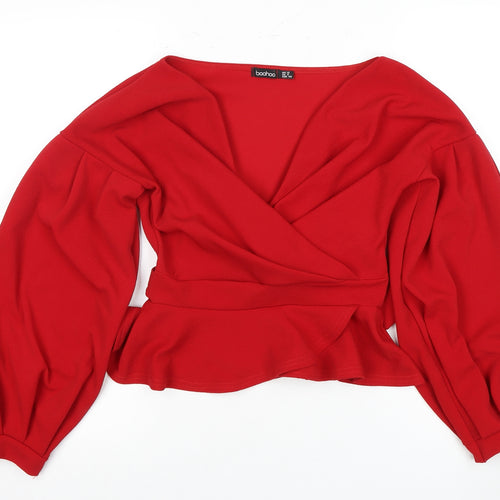 Boohoo Women's Red Wrap Blouse - UK 12