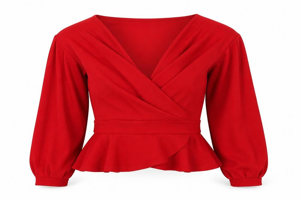 Front view of Boohoo Women's Red Wrap Blouse - UK 12