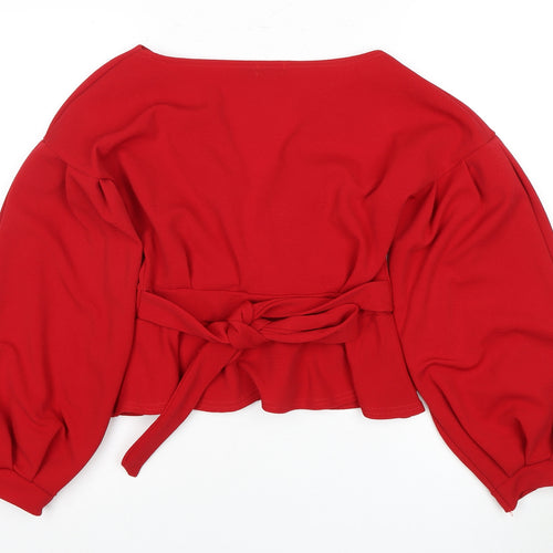 Boohoo Women's Red Wrap Blouse - UK 12