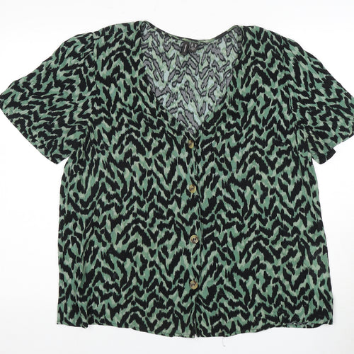 Vero Moda Women's Green Black Animal Print Blouse Size 16