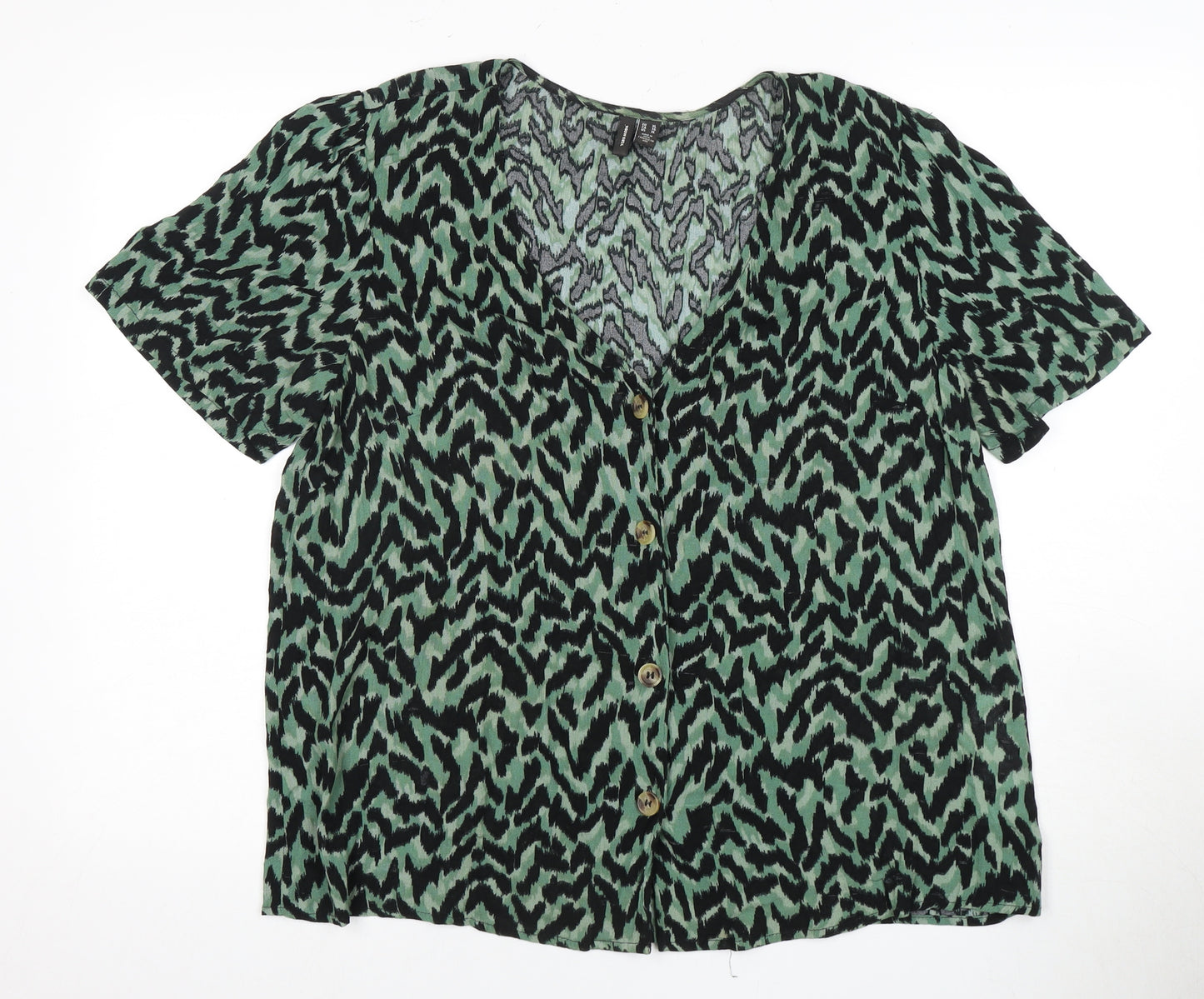 Vero Moda Women's Green Black Animal Print Blouse Size 16