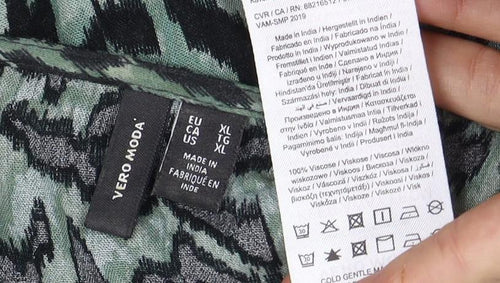 Vero Moda Women's Green Black Animal Print Blouse Size 16