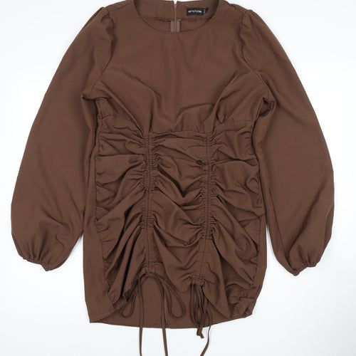 PrettyLittleThing Brown Long Sleeve Dress, Size 12
