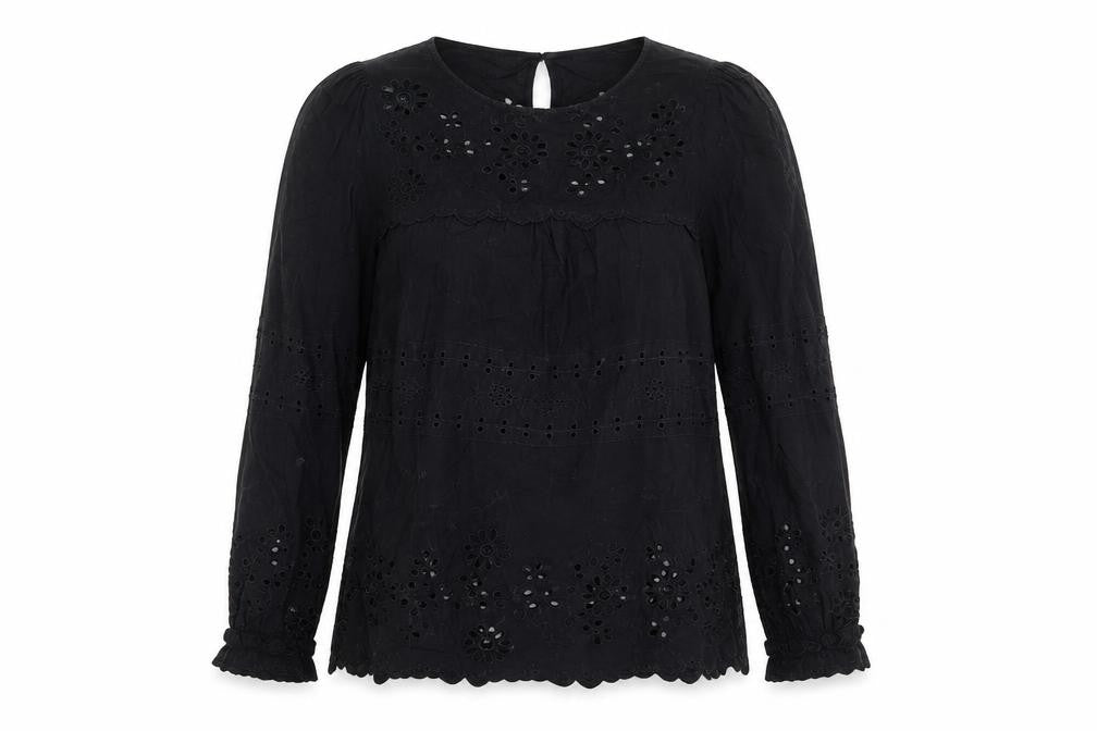 Front view of Hush Women's Black Embroidered Blouse, size 6