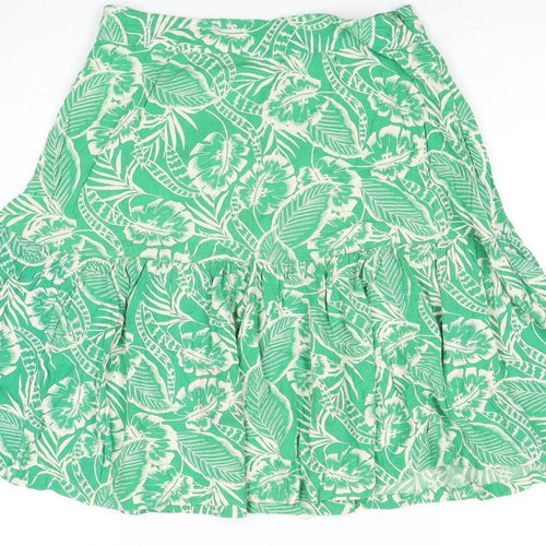 Fat Face Women Green 10 A-Line Floral Skirt