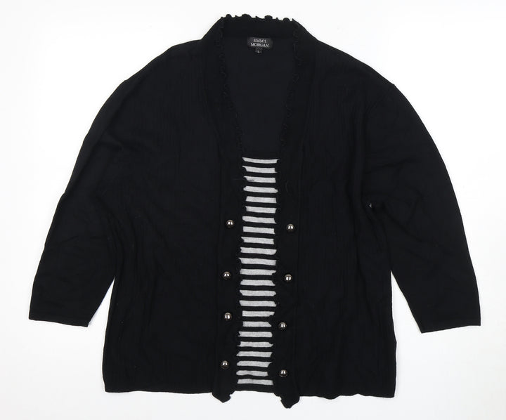 Emma Morgan Black Button-Up Striped Women's Top L